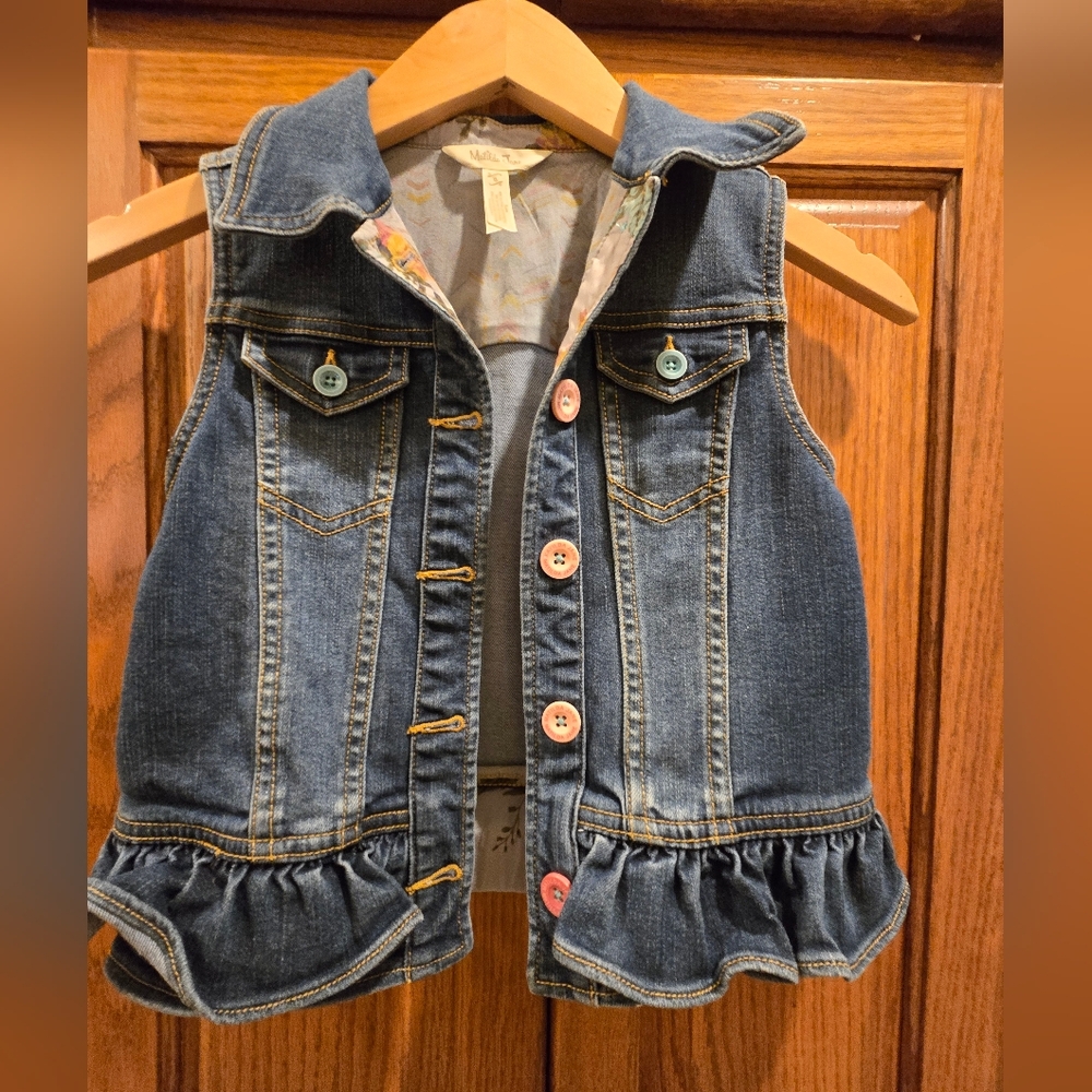 Matilda Jane Denim Vest with Pink and Blue Buttons